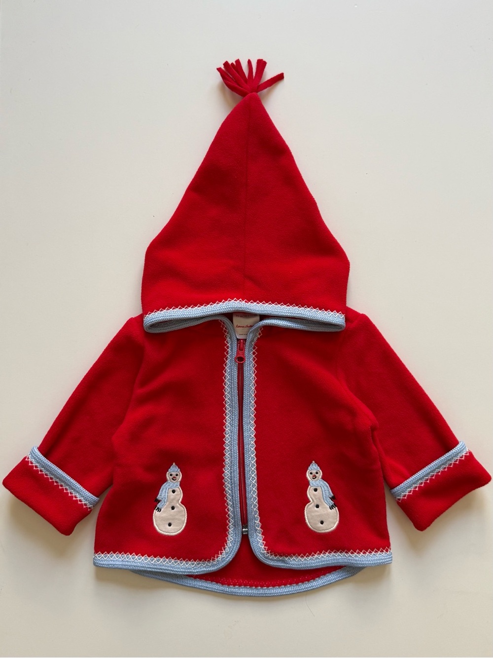 Hanna Andersson Unisex Baby Red Fleece Jacket with Snowman Accents - Size 6-12M